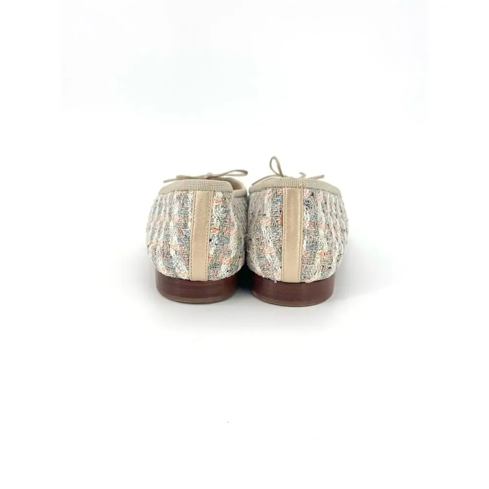 Chanel Tweed Cap Toe Bow CC Logo Ballerina Flats 36.5